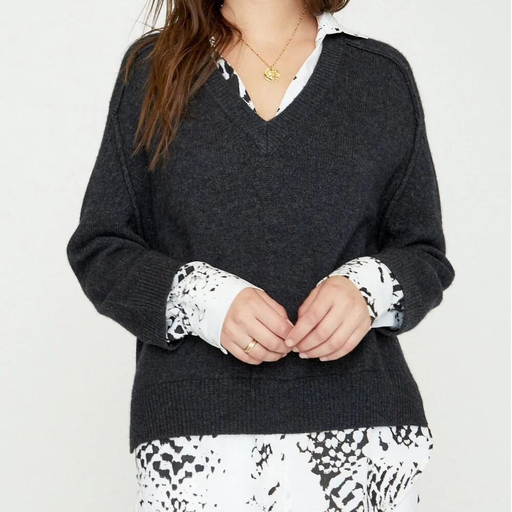Brochu Walker Wool & Cashmere Oversized Layered Look Twofer Blouse Sweater